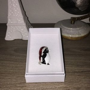 Rhinestone Christmas Penguin Brooch